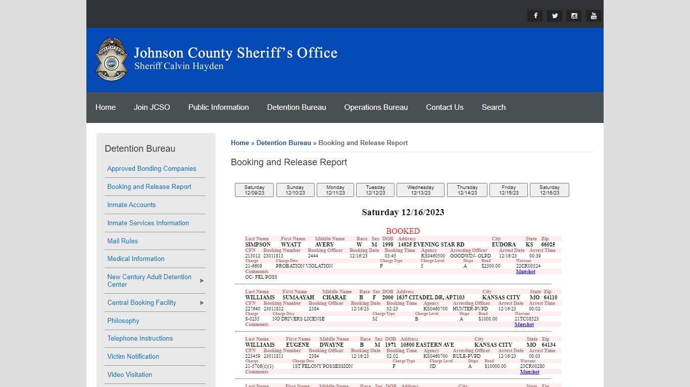 Booking and Release Report | Johnson County Sheriff